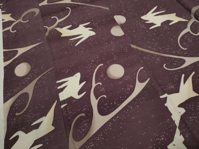 平和屋着物∴夏物　浴衣　兎　月　立波文　綿　逸品　CABK6782ze