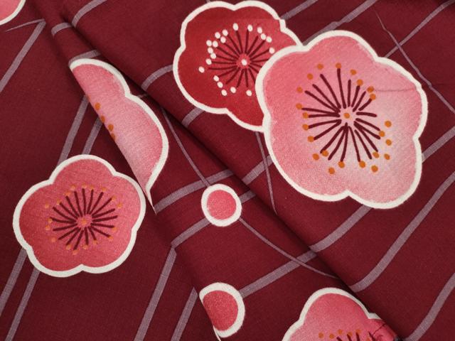 平和屋着物∴夏物　綿紅梅　浴衣　舞梅文　綿　逸品　CABK6793ze
