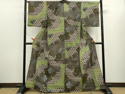 平和屋着物∴夏物　浴衣　雪輪舞桜文　金彩　手縫い　綿　逸品　 CABK6786ze