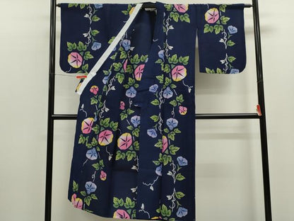 平和屋着物∴夏物　浴衣　注染　朝顔　日本製　綿　逸品　CABK6791ze