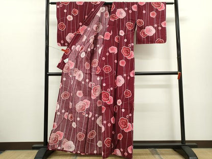 平和屋着物∴夏物　綿紅梅　浴衣　舞梅文　綿　逸品　CABK6793ze