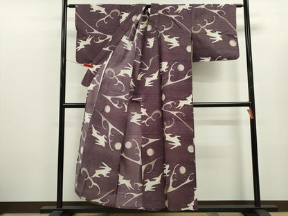 平和屋着物∴夏物　浴衣　兎　月　立波文　綿　逸品　CABK6782ze