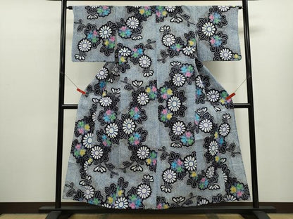 平和屋着物∴夏物　浴衣　注染　枝花文　日本製　手縫い　綿　逸品　CABK6790ze