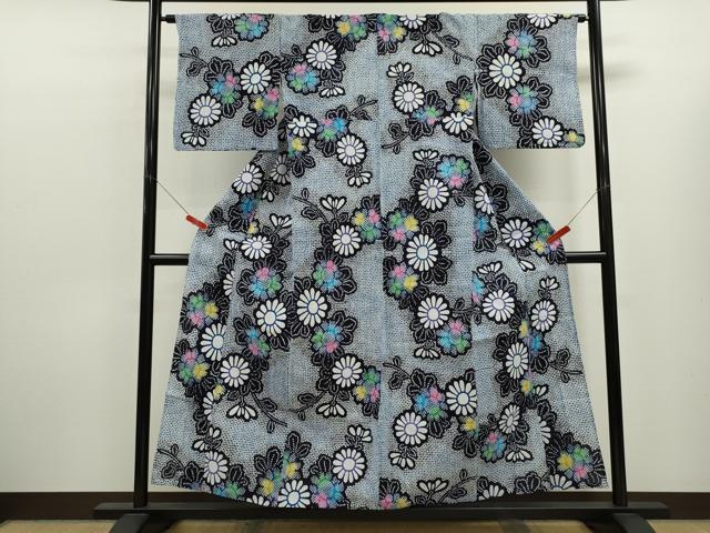 平和屋着物∴夏物　浴衣　注染　枝花文　日本製　手縫い　綿　逸品　CABK6790ze