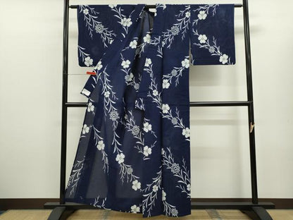 平和屋着物∴夏物　浴衣　綿絽　草花文　日本製　手縫い　綿　逸品　CABL8003ze