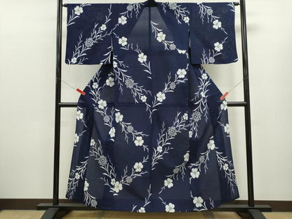 平和屋着物∴夏物　浴衣　綿絽　草花文　日本製　手縫い　綿　逸品　CABL8003ze