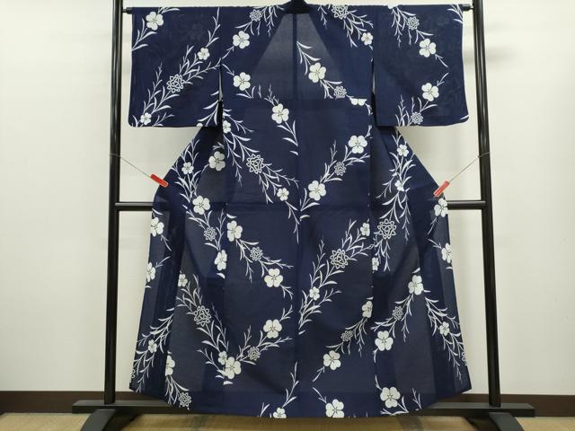 平和屋着物∴夏物　浴衣　綿絽　草花文　日本製　手縫い　綿　逸品　CABL8003ze
