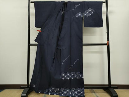 平和屋着物∴夏物　訪問着・浴衣兼用　絵羽浴衣　有松鳴海絞り　青海波　綿　逸品　CABL8005ze