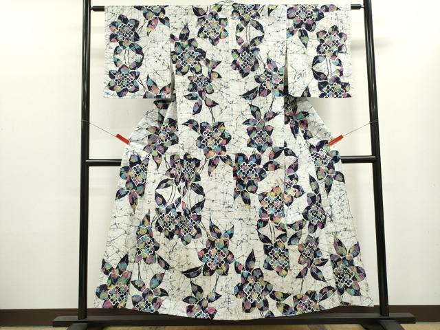 平和屋着物∴夏物　浴衣　注染　総レース　草花文　手縫い　綿　逸品　CABL8001ze