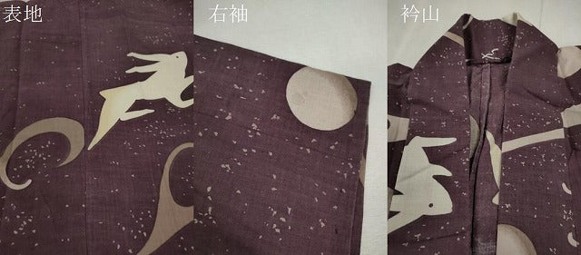 平和屋着物∴夏物　浴衣　兎　月　立波文　綿　逸品　CABK6782ze