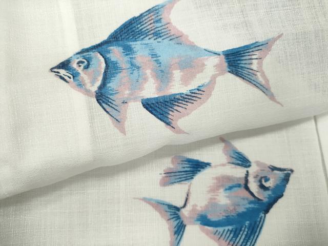 平和屋着物＊夏物　小紋　紗　魚　CABK6797ze