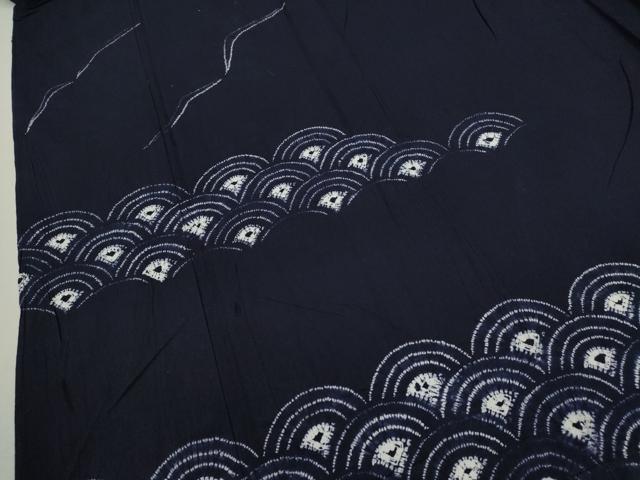 平和屋着物∴夏物　訪問着・浴衣兼用　絵羽浴衣　有松鳴海絞り　青海波　綿　逸品　CABL8005ze