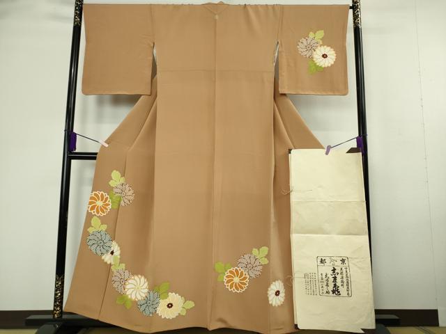 平和屋本店●極上　銀座　志ま亀　訪問着　草花文　丁字染色　金彩　鬼縮緬地　たとう紙付き　逸品　DZAB8378kh6