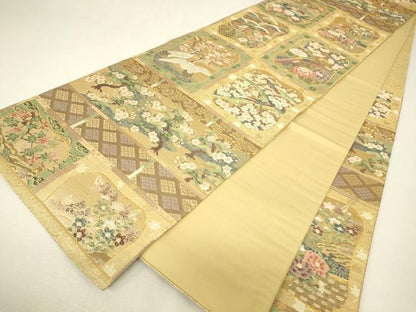 平和屋着物▼六通柄袋帯　格天井春秋文　金糸　正絹　逸品　DABJ1401az