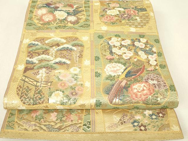 平和屋着物▼六通柄袋帯　格天井春秋文　金糸　正絹　逸品　DABJ1401az