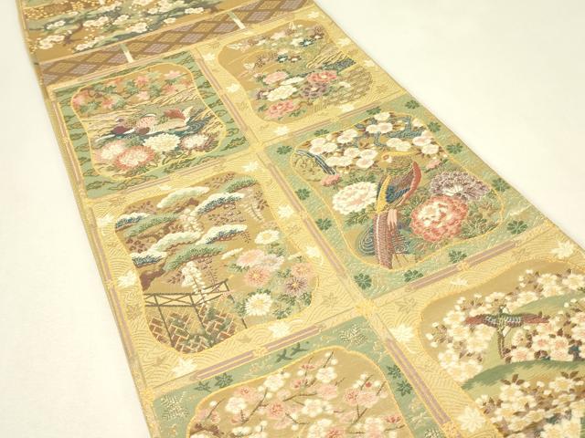 平和屋着物▼六通柄袋帯　格天井春秋文　金糸　正絹　逸品　DABJ1401az