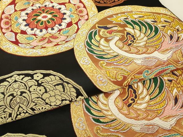 平和屋着物▼六通柄袋帯　正倉院鳳凰花文　黒地　金銀糸　正絹　逸品　DABJ1444az