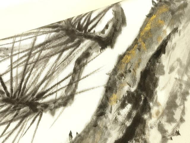 平和屋着物●塩瀬　九寸名古屋帯　作家物　老松文　手描き　金彩　正絹　逸品　DABJ1427az