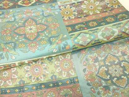 平和屋着物▼六通柄袋帯　正倉院花文　正絹　逸品　DABJ1430az