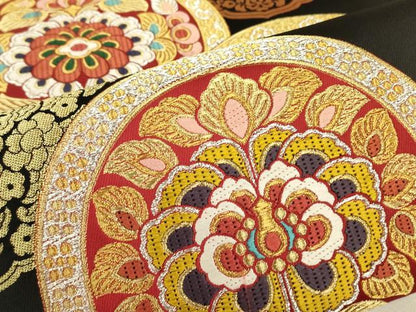 平和屋着物▼六通柄袋帯　正倉院鳳凰花文　黒地　金銀糸　正絹　逸品　DABJ1444az