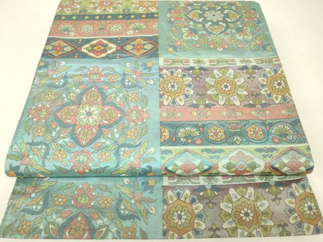 平和屋着物▼六通柄袋帯　正倉院花文　正絹　逸品　DABJ1430az