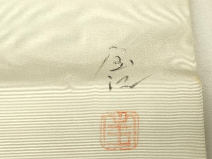 平和屋着物▼塩瀬　九寸名古屋帯　作家物　名所風景文　手描き　金彩　正絹　逸品　DABJ1423az