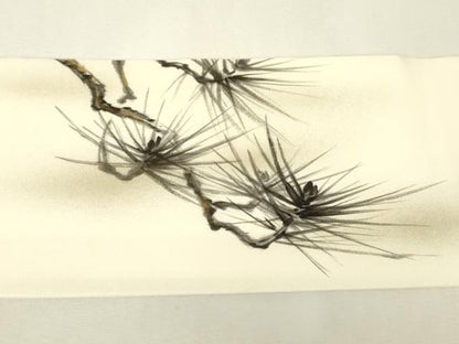 平和屋着物●塩瀬　九寸名古屋帯　作家物　老松文　手描き　金彩　正絹　逸品　DABJ1427az