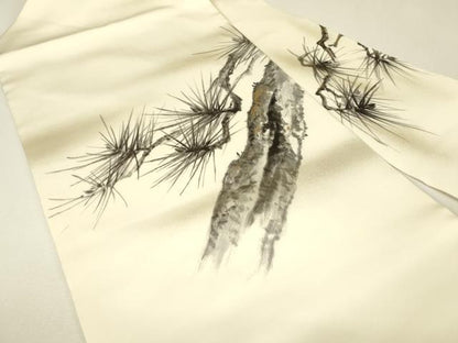 平和屋着物●塩瀬　九寸名古屋帯　作家物　老松文　手描き　金彩　正絹　逸品　DABJ1427az