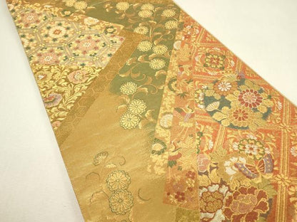 平和屋着物▼佐賀錦　両面　六通柄袋帯　天井花丸文　金糸　正絹　逸品　DABJ1501az