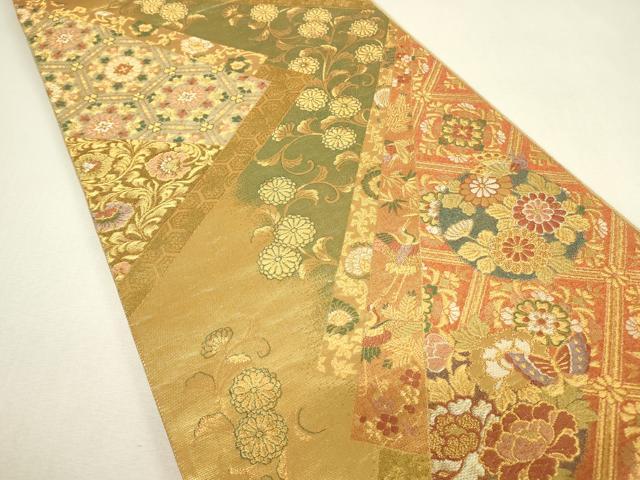 平和屋着物▼佐賀錦　両面　六通柄袋帯　天井花丸文　金糸　正絹　逸品　DABJ1501az