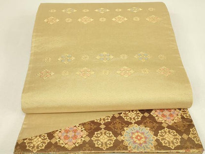 平和屋着物▼佐賀錦　両面　六通柄袋帯　天井花丸文　金糸　正絹　逸品　DABJ1501az