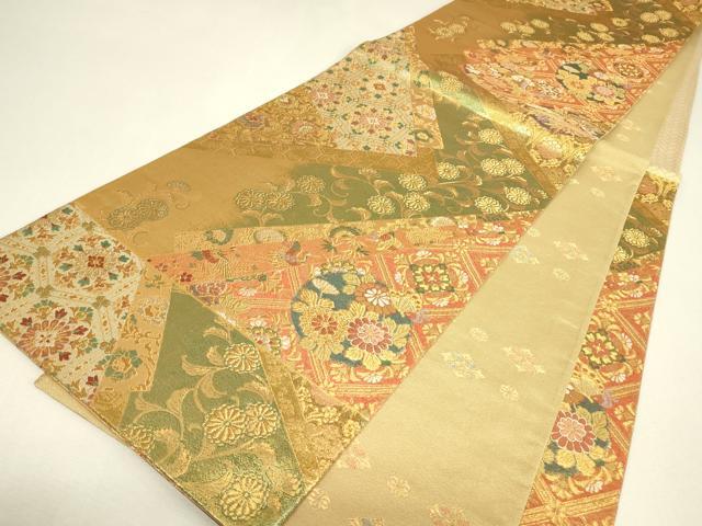 平和屋着物▼佐賀錦　両面　六通柄袋帯　天井花丸文　金糸　正絹　逸品　DABJ1501az