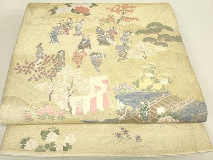 平和屋着物▼六通柄袋帯　寿光織　人物風景文　金糸　正絹　逸品　DABJ1490az