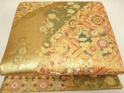 平和屋着物▼佐賀錦　両面　六通柄袋帯　天井花丸文　金糸　正絹　逸品　DABJ1501az