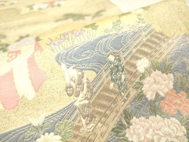 平和屋着物▼六通柄袋帯　寿光織　人物風景文　金糸　正絹　逸品　DABJ1490az
