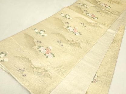 平和屋着物▼六通柄袋帯　寿光織　人物風景文　金糸　正絹　逸品　DABJ1490az