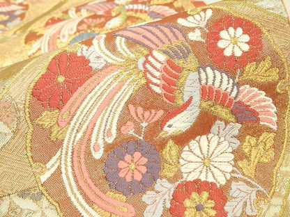 平和屋着物▼西陣　野々村織物謹製　六通柄袋帯　唐織　鳳凰天井花文　金糸　正絹　逸品　DABJ1488az