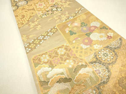 平和屋着物▼六通柄袋帯　蒔絵浪漫　金糸　正絹　逸品　DABJ1558az