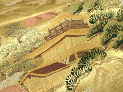 平和屋着物▼西陣　六通柄袋帯　金閣寺　金糸　正絹　逸品　DABJ1542az