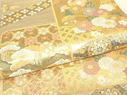 平和屋着物▼六通柄袋帯　蒔絵浪漫　金糸　正絹　逸品　DABJ1558az
