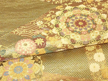 平和屋着物▼六通柄袋帯　正倉院花文　金糸　正絹　逸品　DABJ1543az