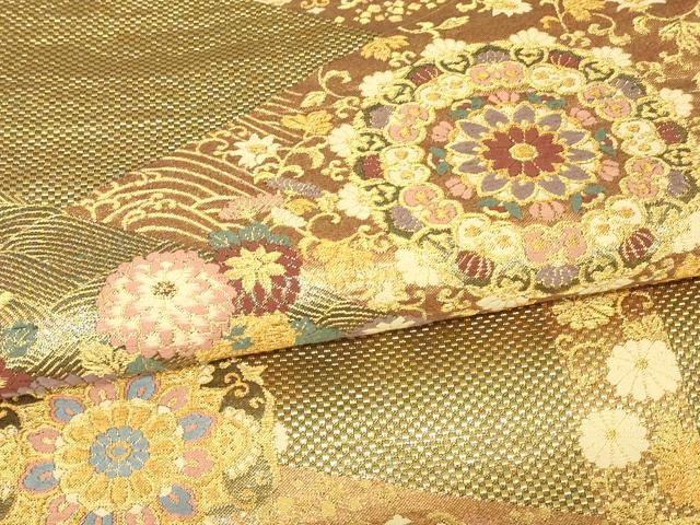 平和屋着物▼六通柄袋帯　正倉院花文　金糸　正絹　逸品　DABJ1543az