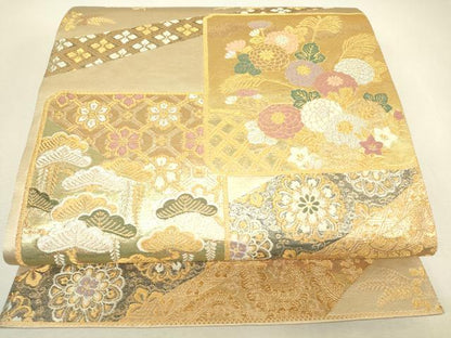 平和屋着物▼六通柄袋帯　蒔絵浪漫　金糸　正絹　逸品　DABJ1558az