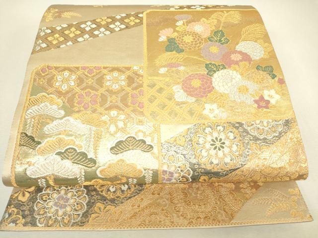 平和屋着物▼六通柄袋帯　蒔絵浪漫　金糸　正絹　逸品　DABJ1558az