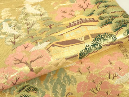 平和屋着物▼西陣　六通柄袋帯　金閣寺　金糸　正絹　逸品　DABJ1542az