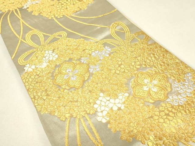 平和屋着物▼六通柄袋帯　紐花文　金銀糸　正絹　逸品　DABJ1548az