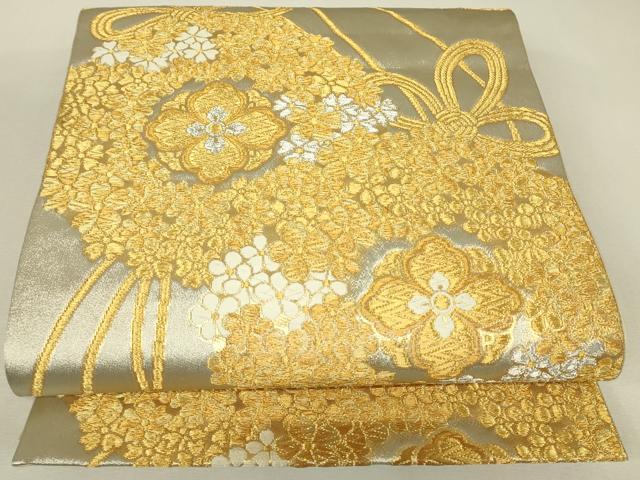 平和屋着物▼六通柄袋帯　紐花文　金銀糸　正絹　逸品　DABJ1548az