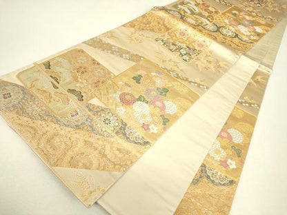 平和屋着物▼六通柄袋帯　蒔絵浪漫　金糸　正絹　逸品　DABJ1558az