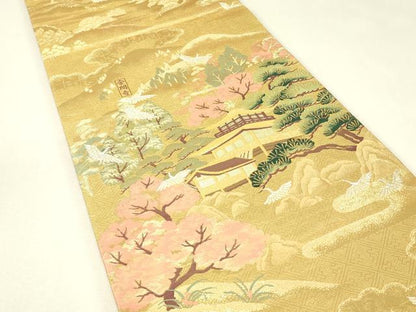 平和屋着物▼西陣　六通柄袋帯　金閣寺　金糸　正絹　逸品　DABJ1542az