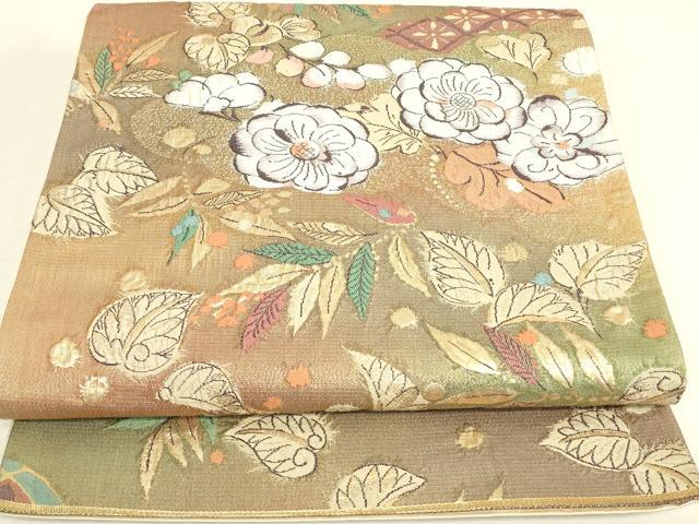 平和屋着物▼六通柄袋帯　辻が花　膨れ織　金糸　正絹　逸品　DABJ1572az